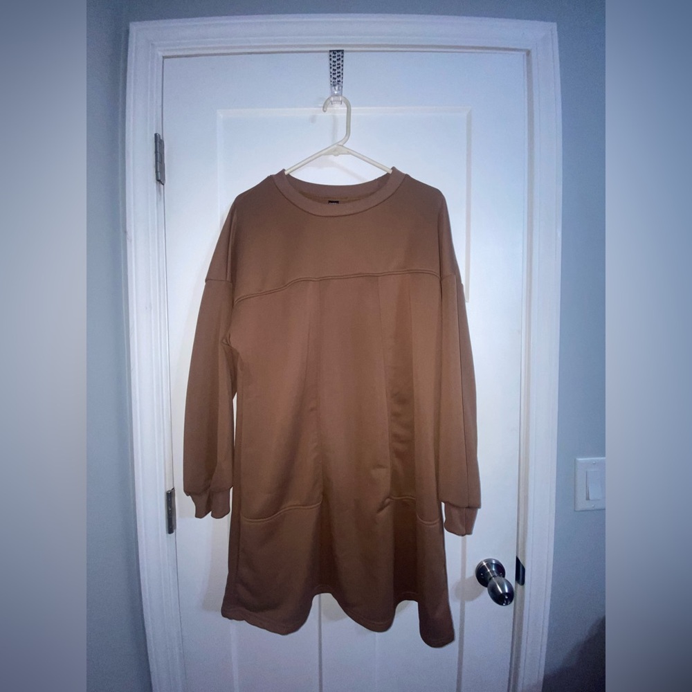 Brown Long Sleeve Oversized Tunic Dress